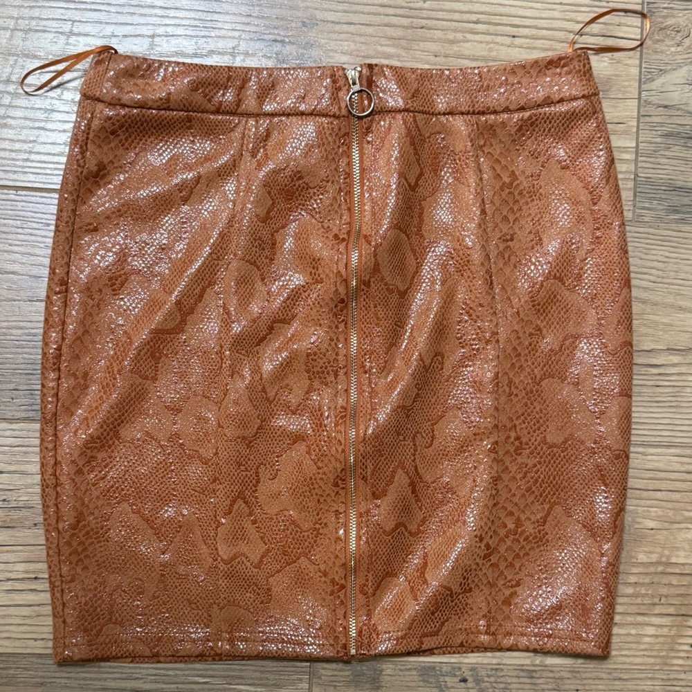 Windsor Brown Faux Leather Pencil Mini Skirt - Discounted Shipping